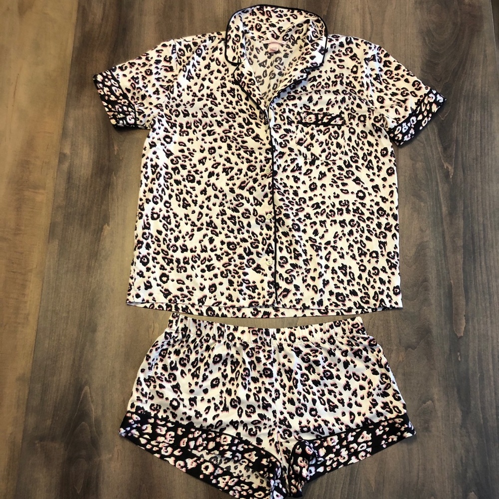 Victoria’s Secret Light Pink/Cheetah Satin PJ Set